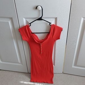 Red Button-Down Ribbed Top